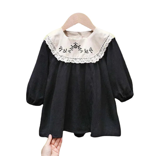 Baby / Toddler Girl Goth Long Sleeve Flower Embroidery Princess Dress