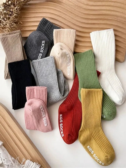 Baby / Toddler Unisex Three Pair Lot Cotton Ribbed Soft Non-Slip Rubber Grip Socks