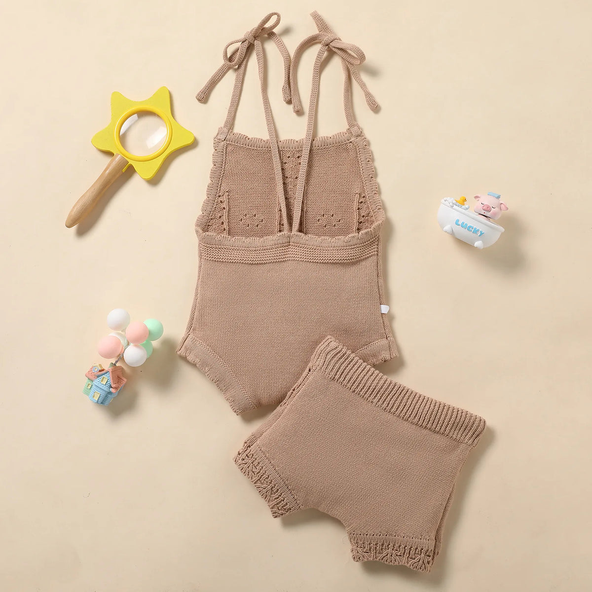 Baby Girls Summer Knitted Jumpsuit and Shorts 2 Piece Set