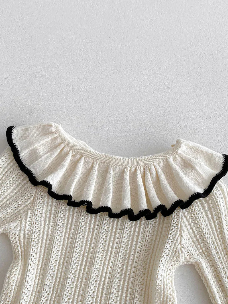 Baby Girl Knitted Lotus Leaf Collar Blouse and Ruffle Overalls Skirt 2PC Set