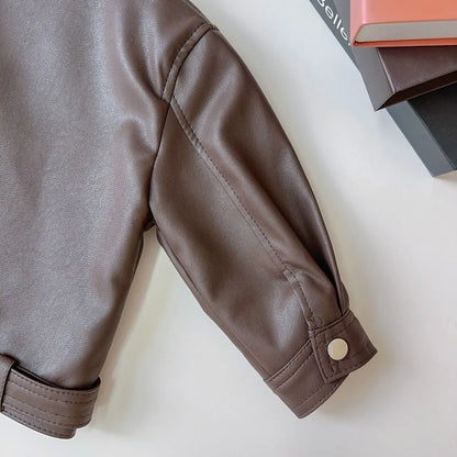 Toddler / Youth Girls Brown Faux Leather Jacket