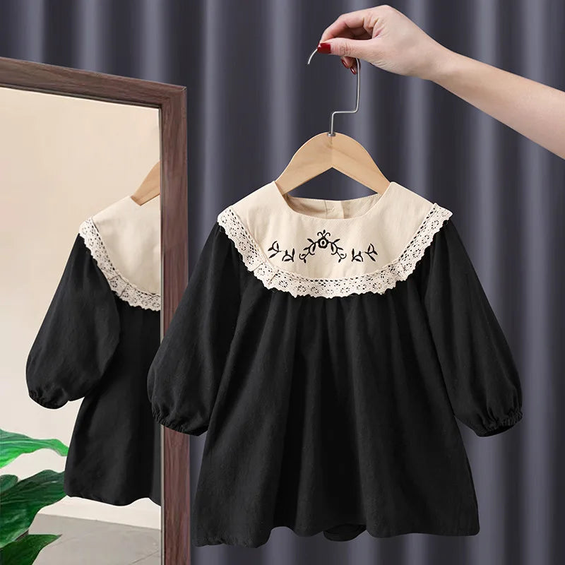 Baby / Toddler Girl Goth Long Sleeve Flower Embroidery Princess Dress