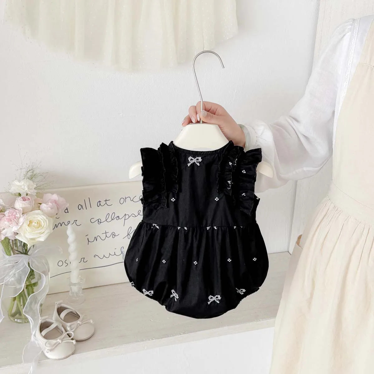 Baby Girl Bow Print Ruffle Jumpsuit