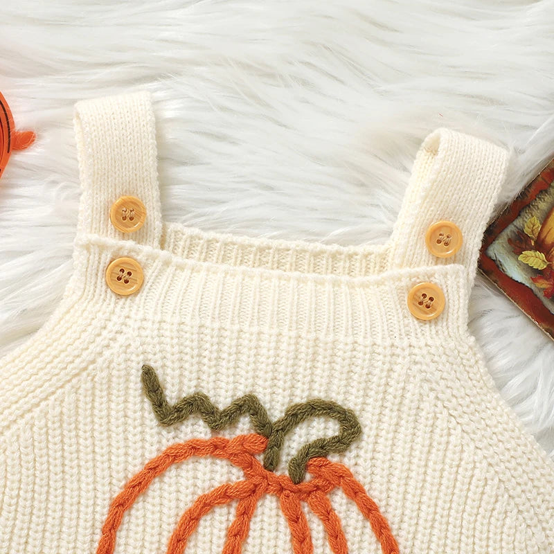 Halloween Crochet Pumpkin Knitted Overall Onesie