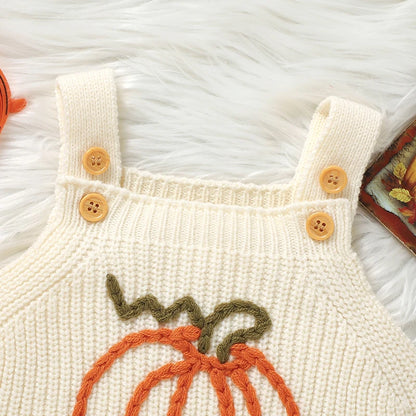 Halloween Crochet Pumpkin Knitted Overall Onesie