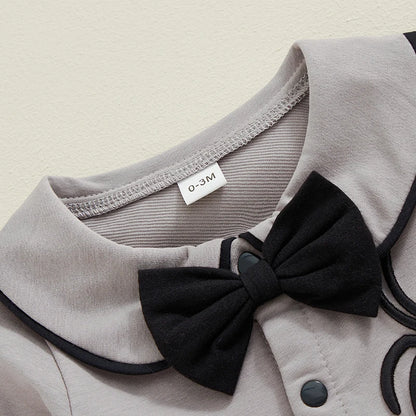 Halloween Baby Boy Pubert Addams Bow Tie and Spider Long Sleeve Jumpsuit