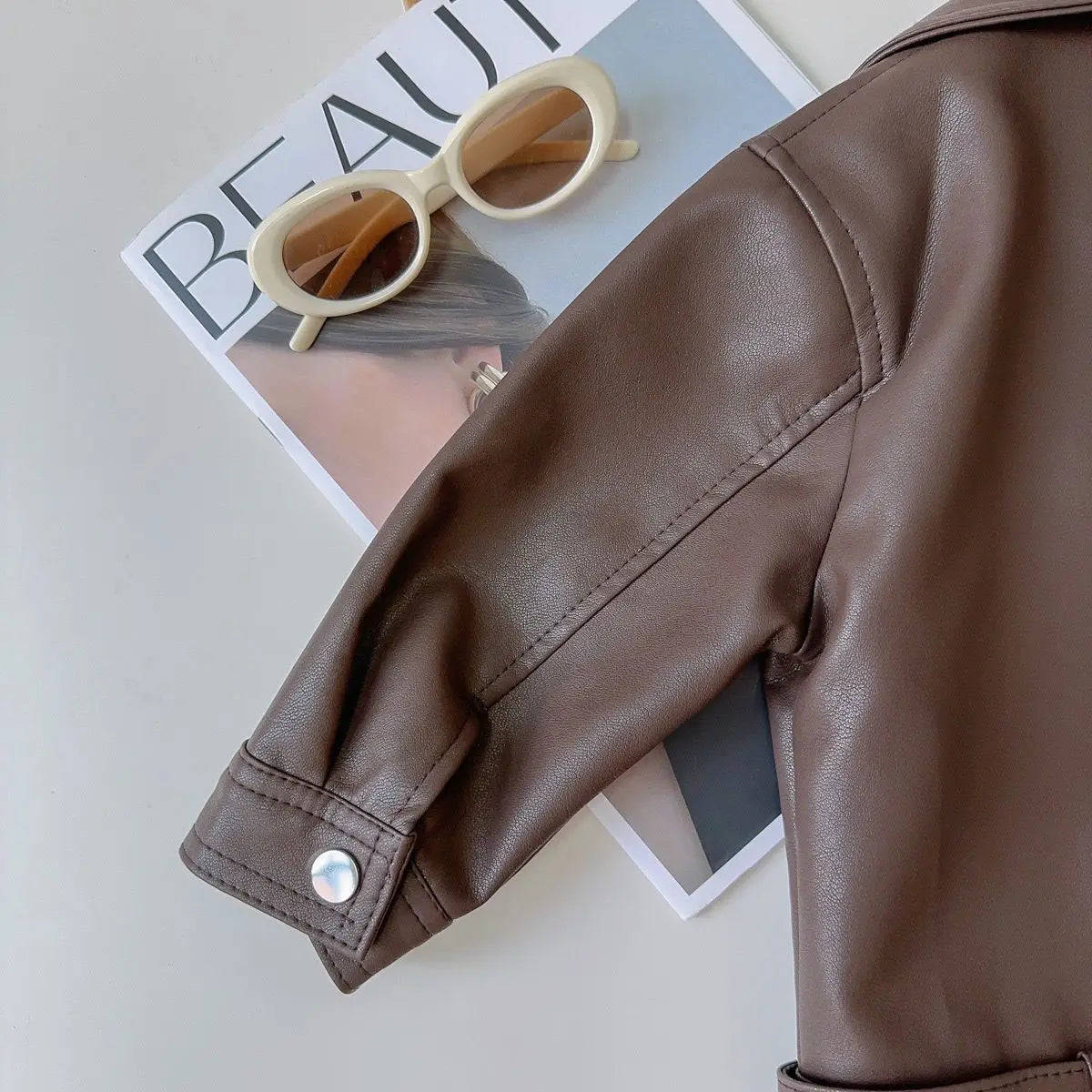 Toddler / Youth Girls Brown Faux Leather Jacket