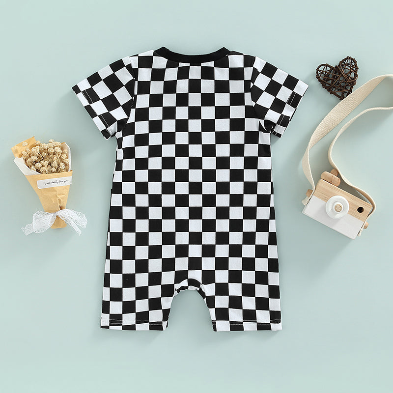 Baby Boy Lightweight Short Sleeve Checkered Print Jumpsuit