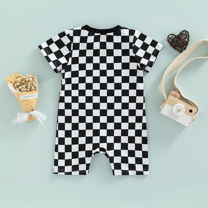 Baby Boy Lightweight Short Sleeve Checkered Print Jumpsuit