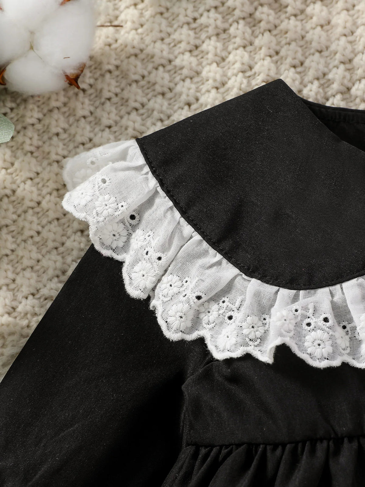 Baby Girl Gothic Long Sleeve Dress with Peter Pan Lace Collar & Sleeves