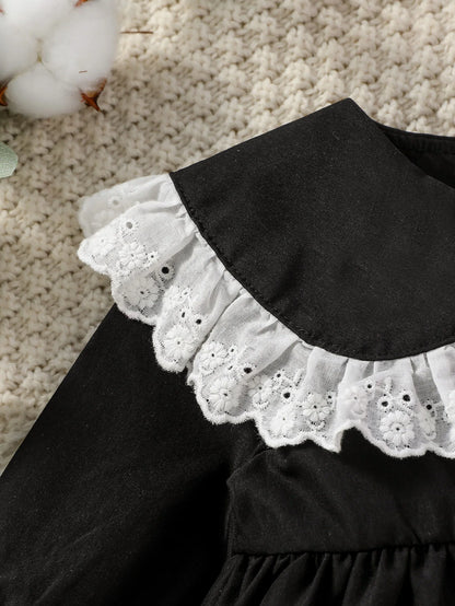 Baby Girl Gothic Long Sleeve Dress with Peter Pan Lace Collar & Sleeves