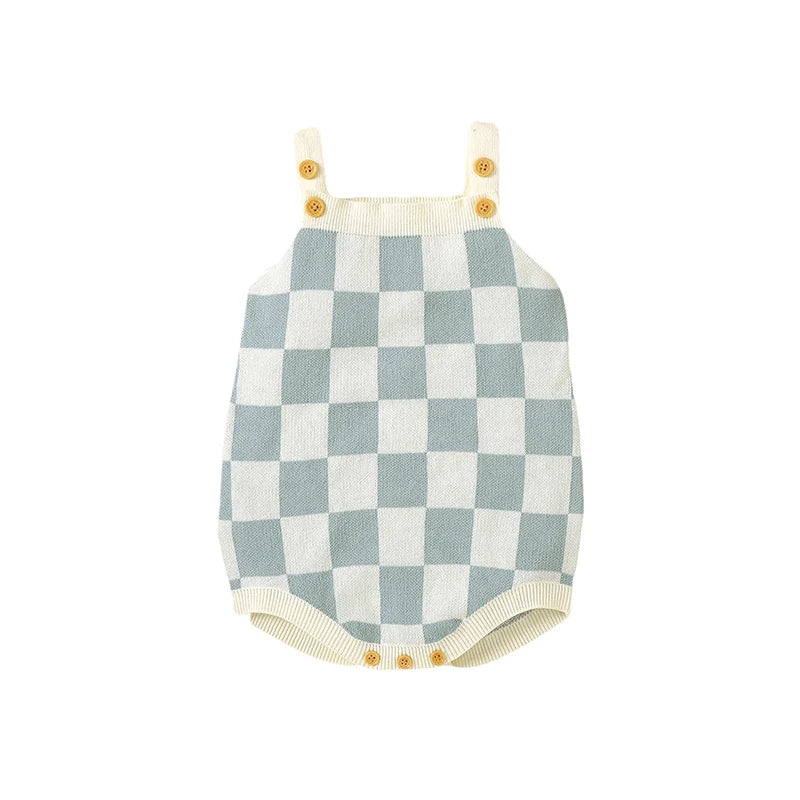 Baby Checkered Print Knitted Overall Sleeveless Onesie