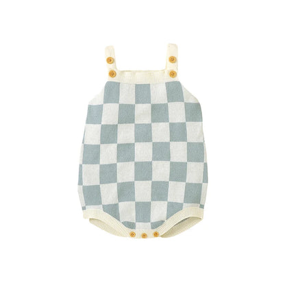 Baby Checkered Print Knitted Overall Sleeveless Onesie
