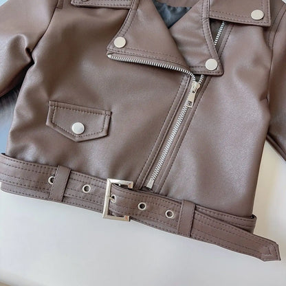 Toddler / Youth Girls Brown Faux Leather Jacket