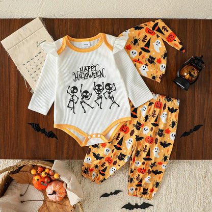 Halloween Baby Girl 3 PC Long Sleeve Pajamas with Matching Hat