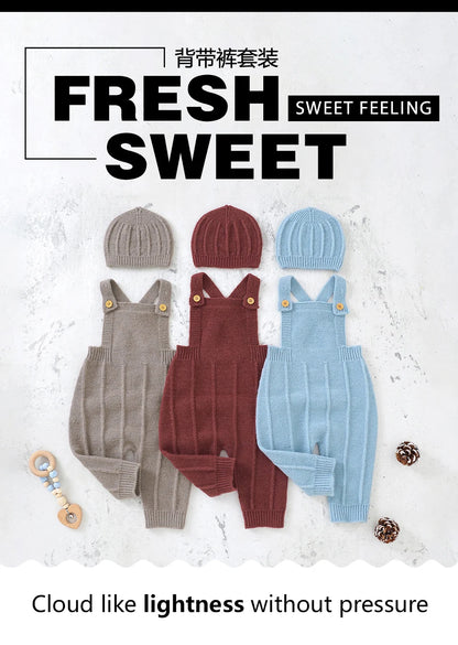 Baby Boy Knitted Jumpsuits 2 PC Set with Matching Beenie