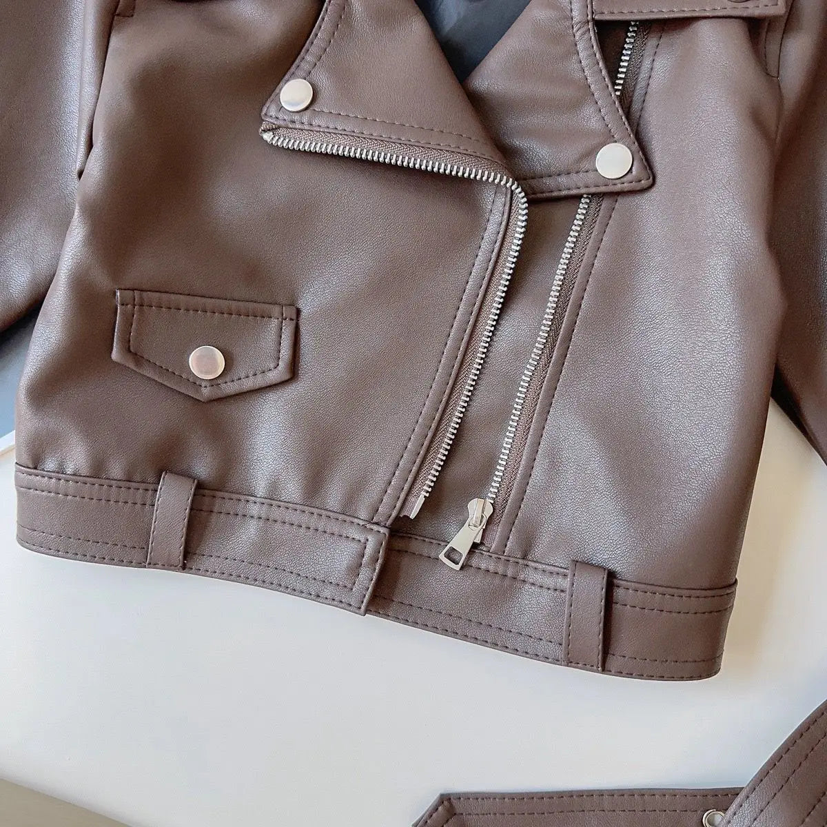 Toddler / Youth Girls Brown Faux Leather Jacket