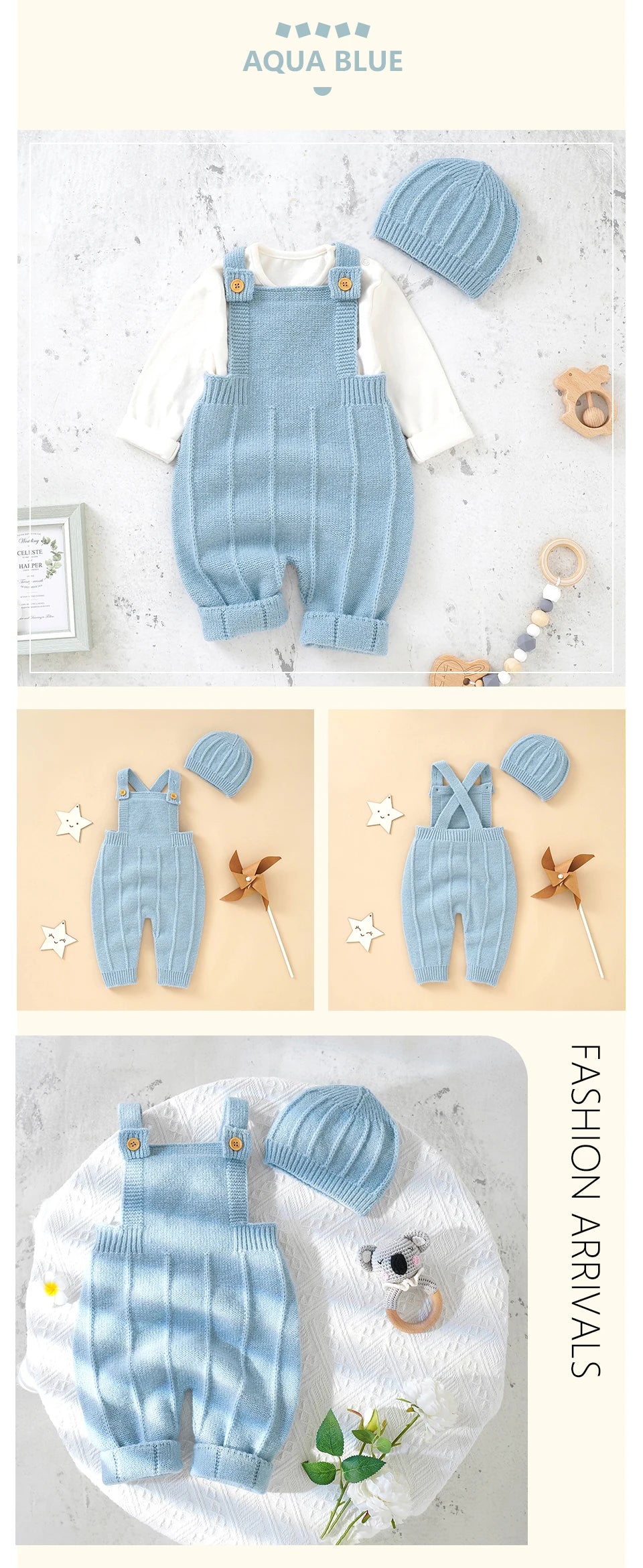 Baby Boy Knitted Jumpsuits 2 PC Set with Matching Beenie