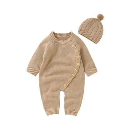 Baby Long Sleeve Knitted Jumpsuit with Matching Beenie