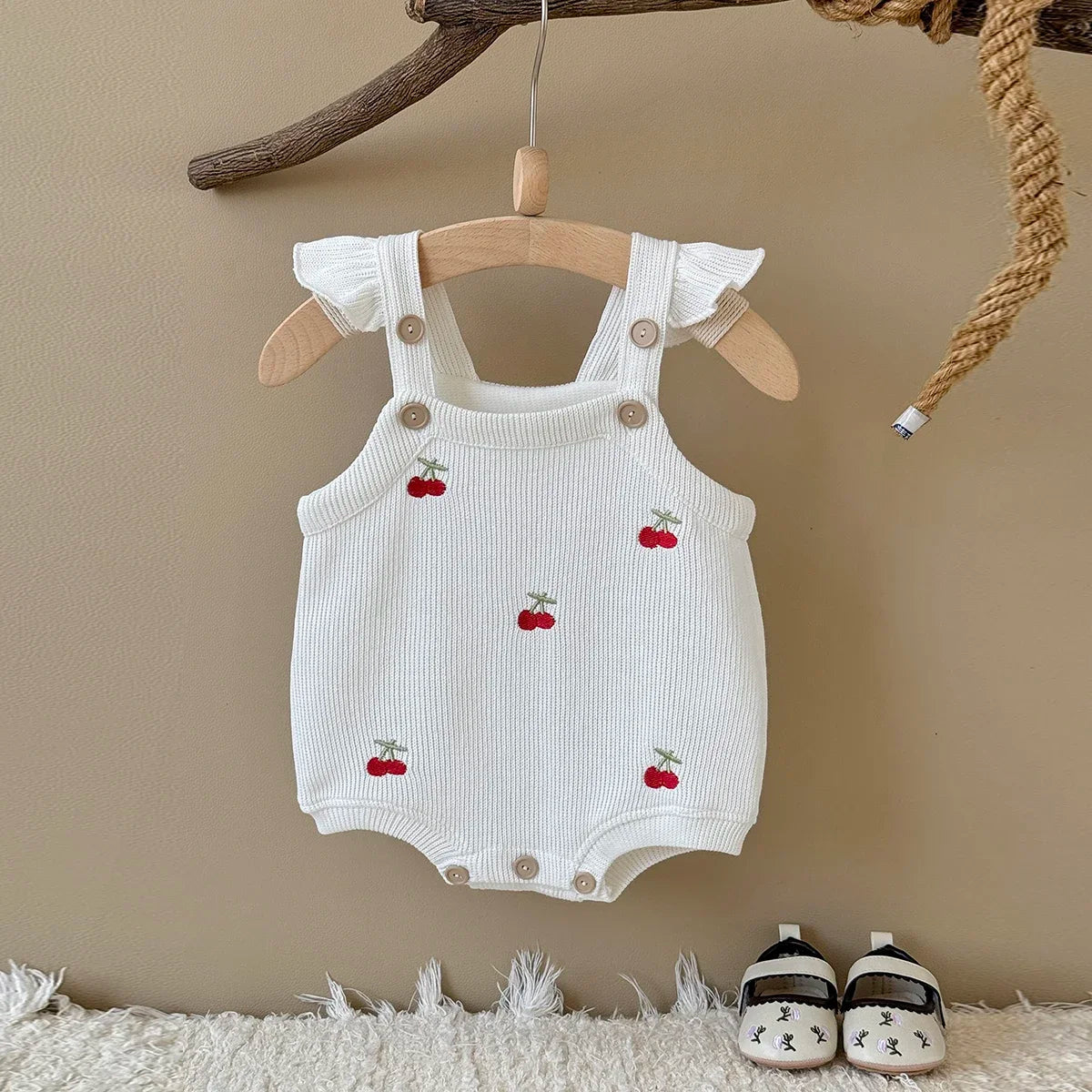 Baby Girl Cherry Embroidered Romper