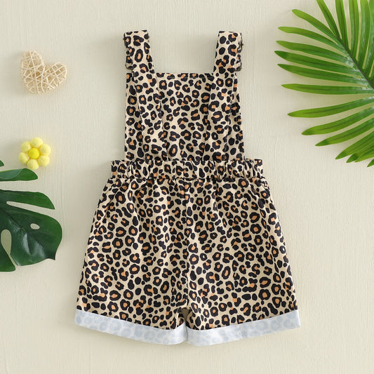 Girls / Toddler Leopard Overalls Shorts Comfy Jumpsuits