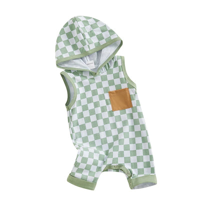 Baby Boy Hooded Checkered Jumpsuit