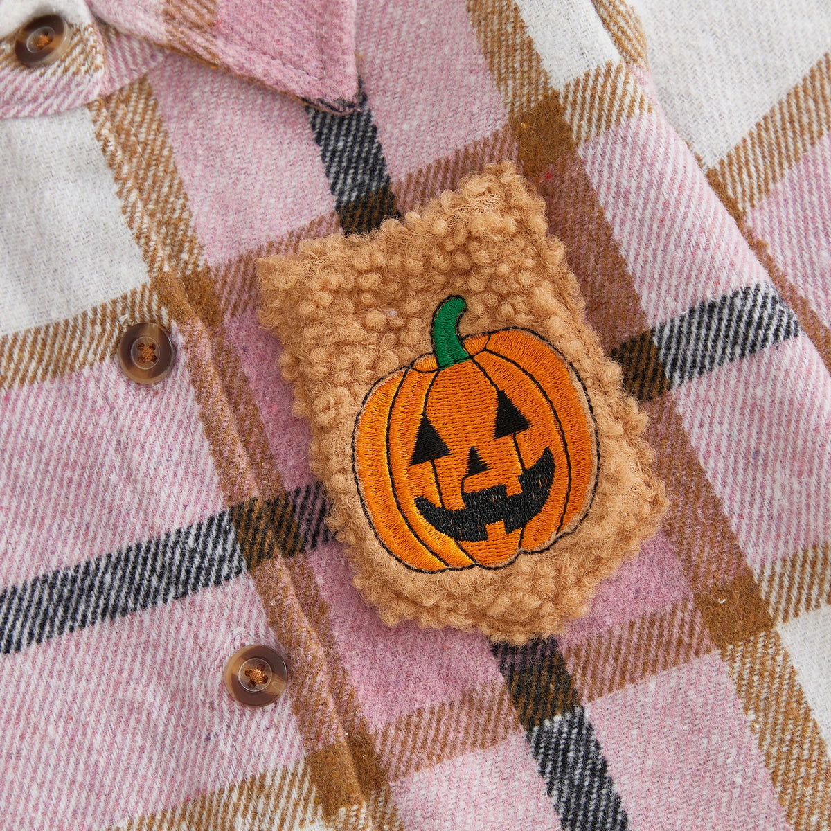 Toddler Girls Lightweight Plaid Flannel with Embroidered Pumpkin