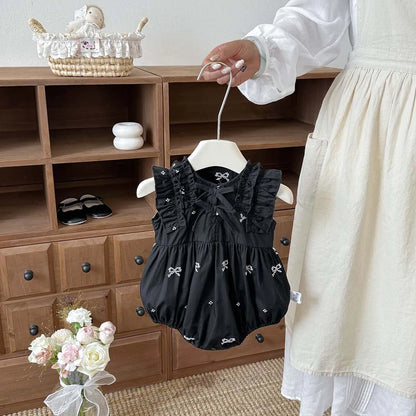 Baby Girl Bow Print Ruffle Jumpsuit