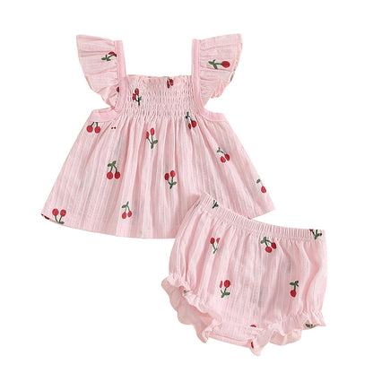Baby Girl Cherry Summer Ruffle Bloomers 2 PC Set