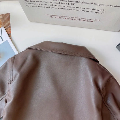 Toddler / Youth Girls Brown Faux Leather Jacket