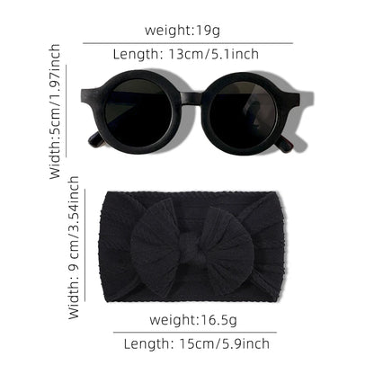 2 PC Cotton Bowknot Wide Hairband and Round Sunglasses Set Baby Girls
