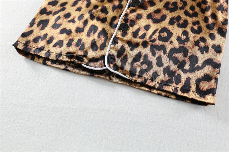 Girls / Toddler Leopard Print Satin 2 Piece Shorts Set Pajamas