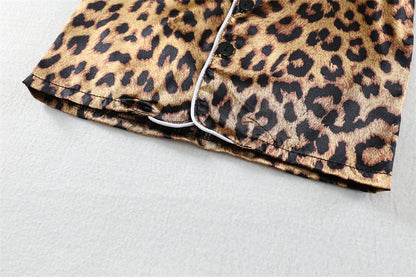 Girls / Toddler Leopard Print Satin 2 Piece Shorts Set Pajamas