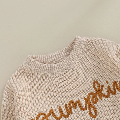 Halloween / Autumn Baby Long Sleeve Embroidered Pumpkin Knit Sweater