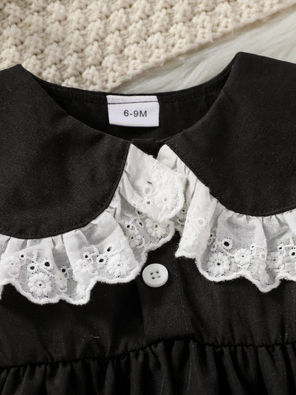 Baby Girl Gothic Long Sleeve Dress with Peter Pan Lace Collar & Sleeves