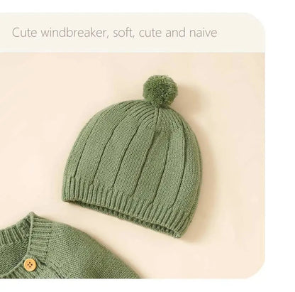 Baby Long Sleeve Knitted Jumpsuit with Matching Beenie