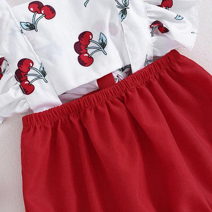 Baby Girl Cherry Print 2 PC Romper with Matching Headband
