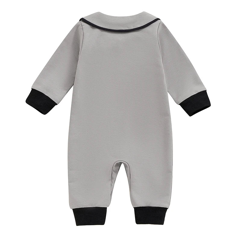 Halloween Baby Boy Pubert Addams Bow Tie and Spider Long Sleeve Jumpsuit