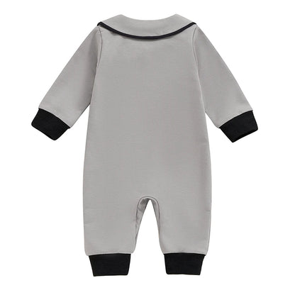 Halloween Baby Boy Pubert Addams Bow Tie and Spider Long Sleeve Jumpsuit