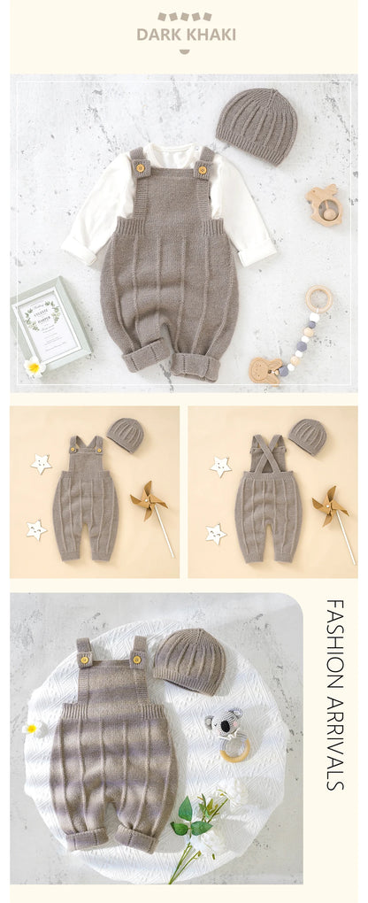 Baby Boy Knitted Jumpsuits 2 PC Set with Matching Beenie