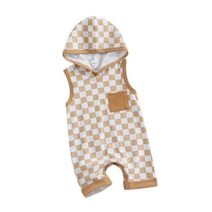 Baby Boy Hooded Checkered Jumpsuit