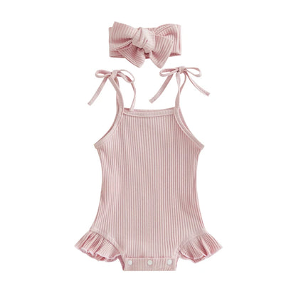 Baby Girl Sweet Summer Vintage Inspired Ribbed Romper