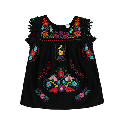 Baby Girls Floral Embroidery Lace Sleeveless Dress