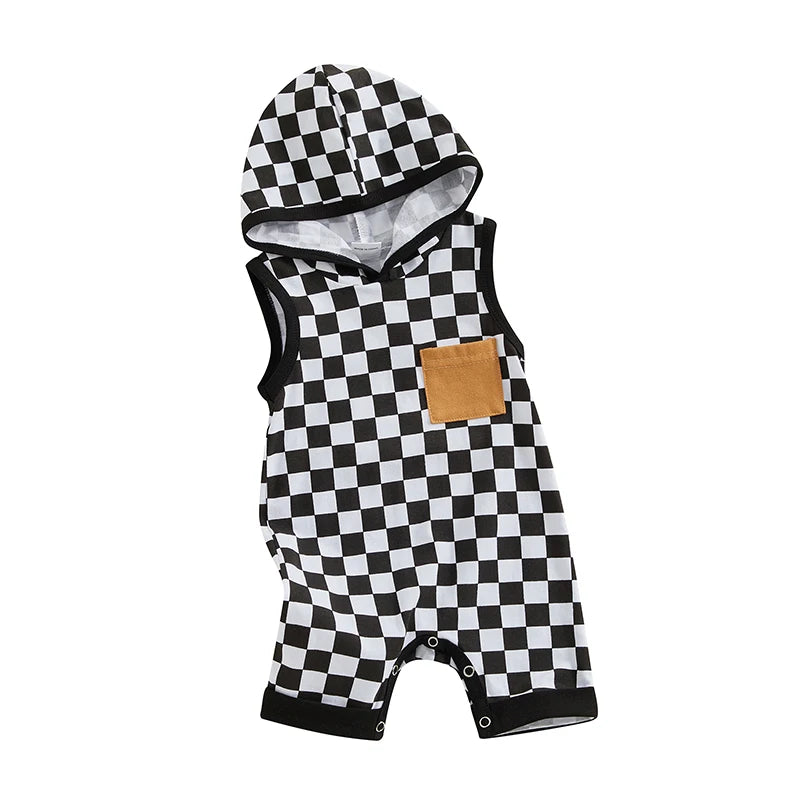 Baby Boy Hooded Checkered Jumpsuit