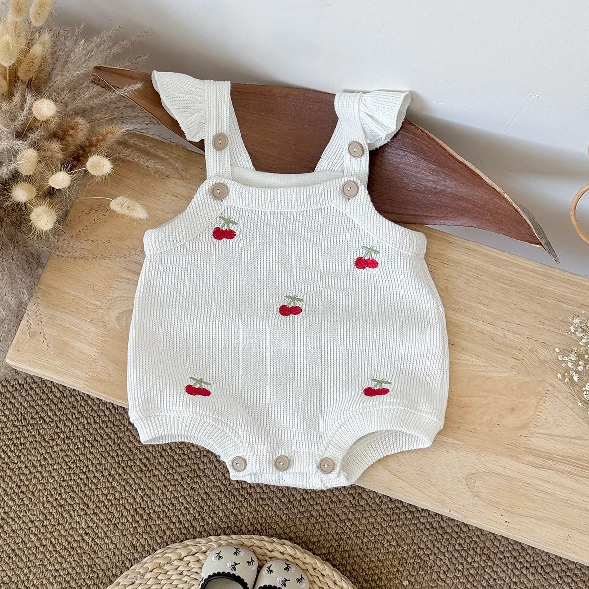Baby Girl Cherry Embroidered Romper