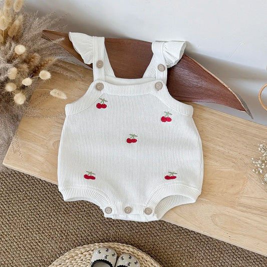 Baby Girl Cherry Embroidered Romper