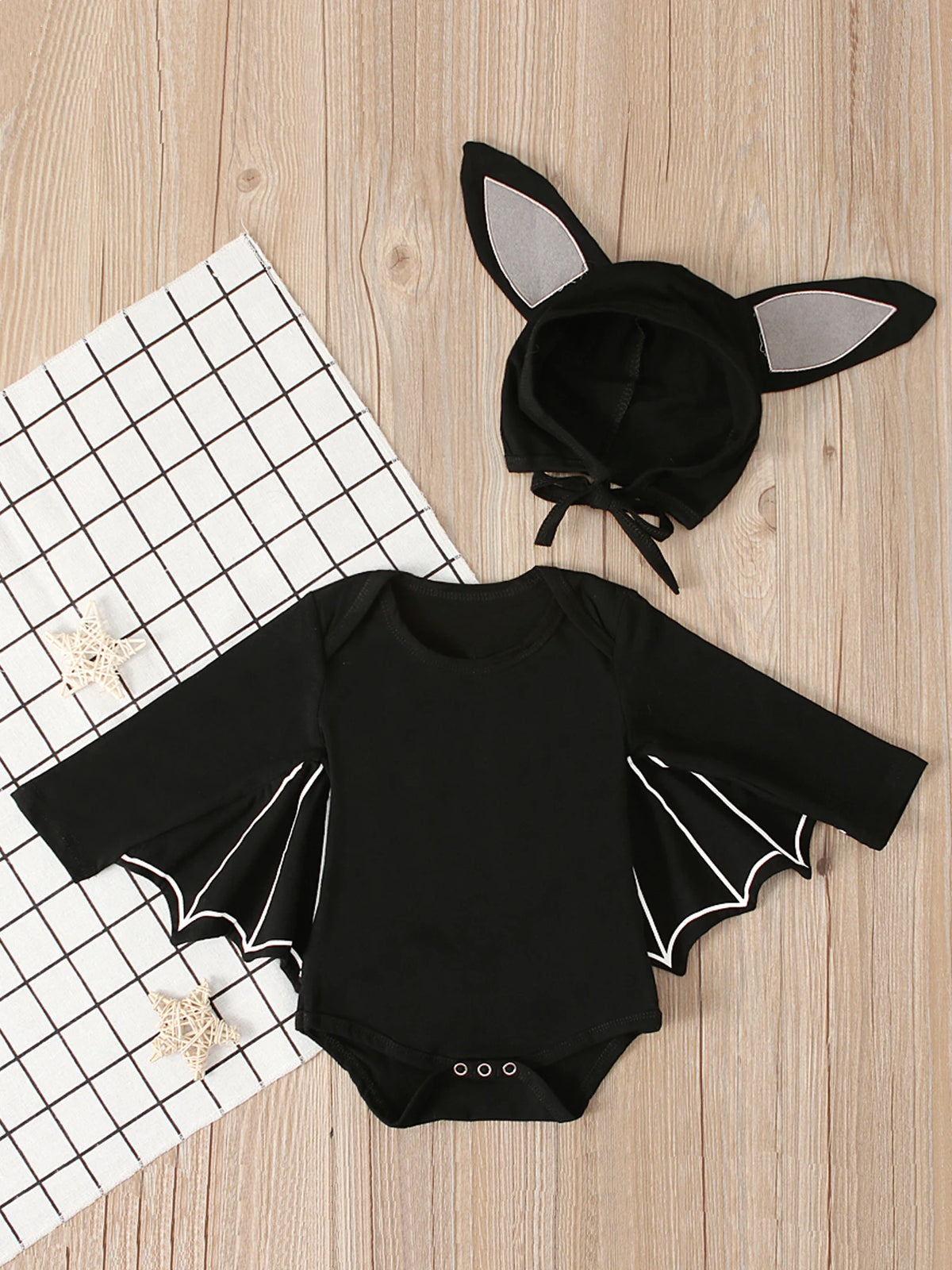 Halloween Baby Bat Long-sleeved Onesie or Jumpsuit w Bat Hat