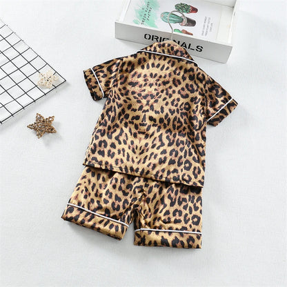 Girls / Toddler Leopard Print Satin 2 Piece Shorts Set Pajamas