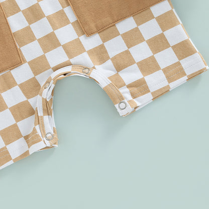 Baby Boy Lightweight Short Sleeve Checkered Print Jumpsuit