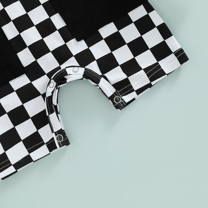Baby Boy Lightweight Short Sleeve Checkered Print Jumpsuit